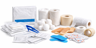 first aid dressing supplies on white first aid dressing supplies on white